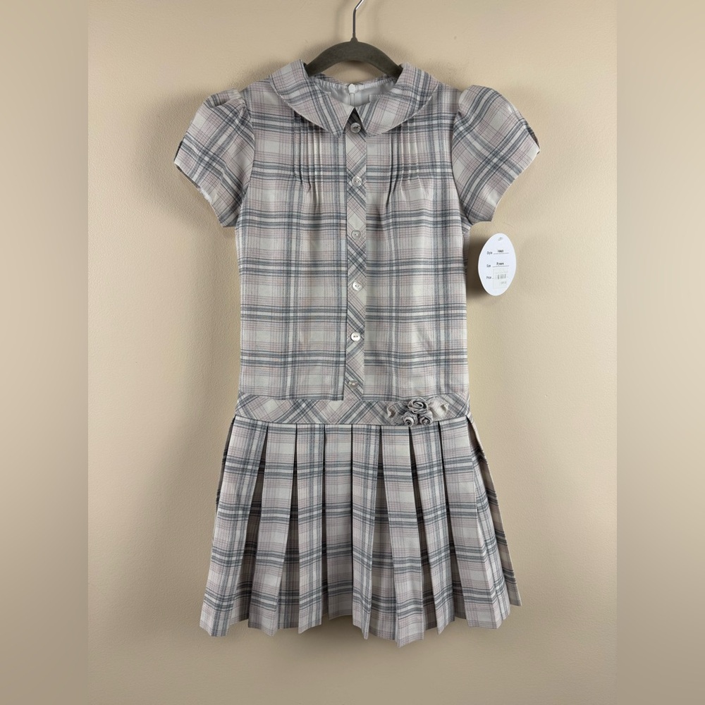 Sarah Louise Light Pink and Gray Plaid Dress
